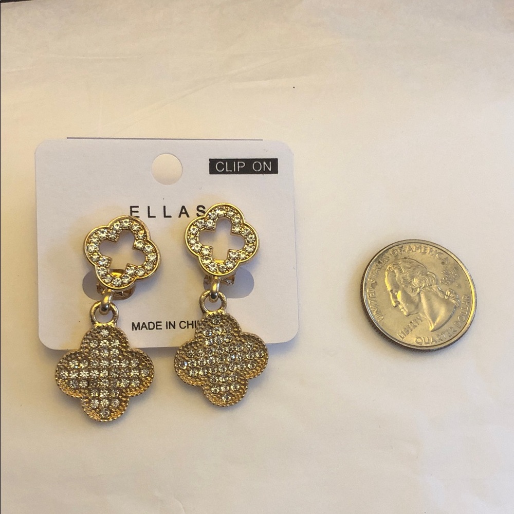 New Elegant Gold Clip-On Earrings with Crystals - Picture 2 of 2